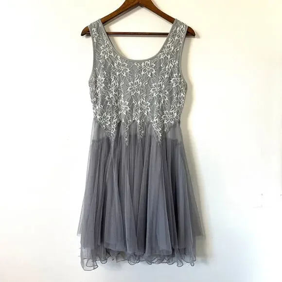 Ryu Gray Lace Tulle Fit Flare Dress L Prom Dance Romantic Balletcore Fairycore - Picture 7 of 12